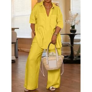 NWT ~ 2 Piece Yellow Pantsuit Blouse & Pants Casual Outfit ~ Womens Plus Size 3X